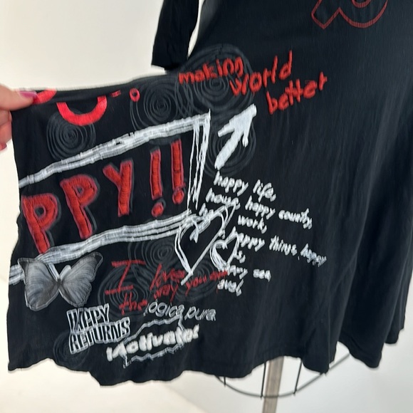 Desigual long sleeve v-neck black and red knit dress - Picture 3 of 5